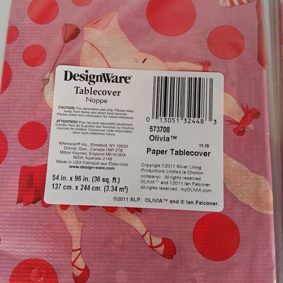 Lot of 2 Olivia Paper Table Cover 54"x 96" Birthday Party Pig Red and Pink 2011 - Picture 3 of 6